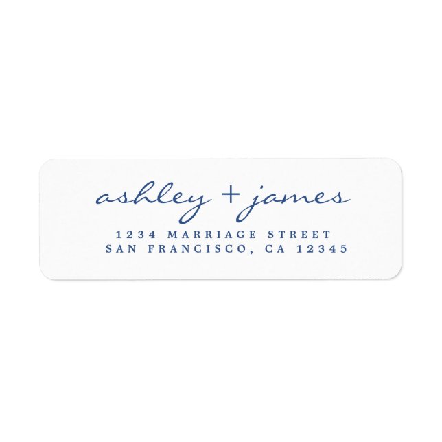 Classic Blue Script Elegant Wedding Return Address (Front)