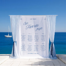 Classic Blue Script Wedding Seating Chart Fabric
