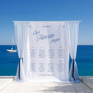 Classic Blue Script Wedding Seating Chart Fabric  Tapestry