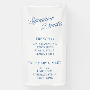 Classic Blue Script Wedding Signature Drinks Banner