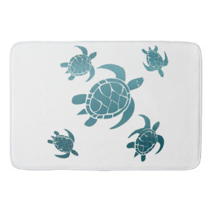 Classic Blue Sea Turtles White Coastal Bath Mat