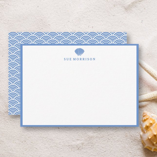 Classic Blue Seashell Personalized 5x3" Stationery Note Card (Creator Uploaded)