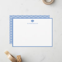 Classic Blue Seashell Personalized 5x7 Stationery