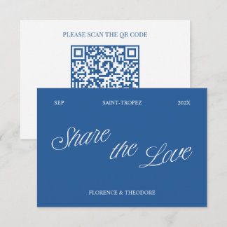 Classic Blue Share the Love QR Code Wedding Photo  Enclosure Card