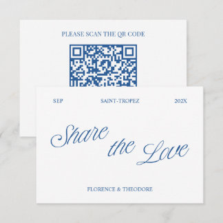 Classic Blue Share the Love QR Code Wedding Photo  Enclosure Card