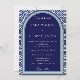 Classic Blue Spanish Tile Wedding Invitation