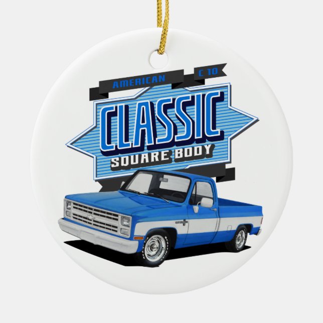 Classic Blue Square Body Ceramic Ornament (Front)