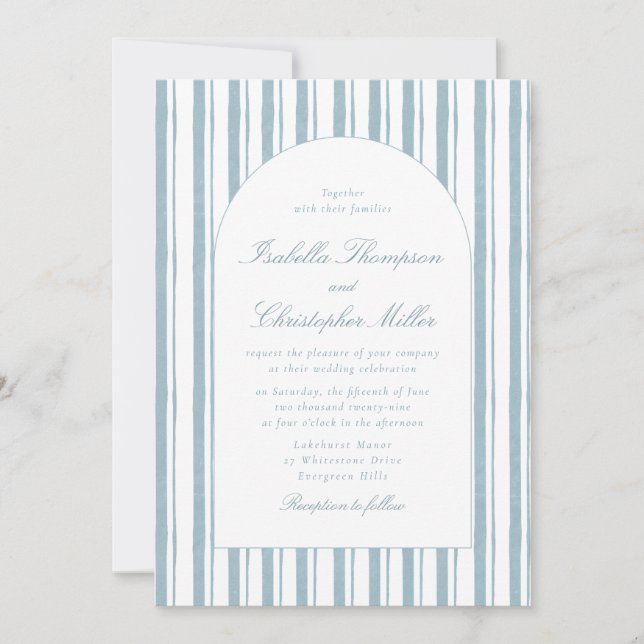 Classic Blue Stripe Arch Wedding Invitation (Front)