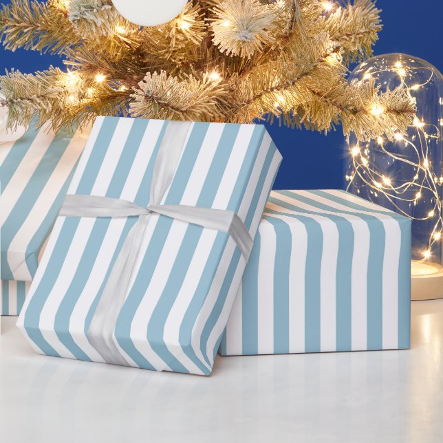 Classic Blue Stripe Christmas Wrapping Paper (Holidays)