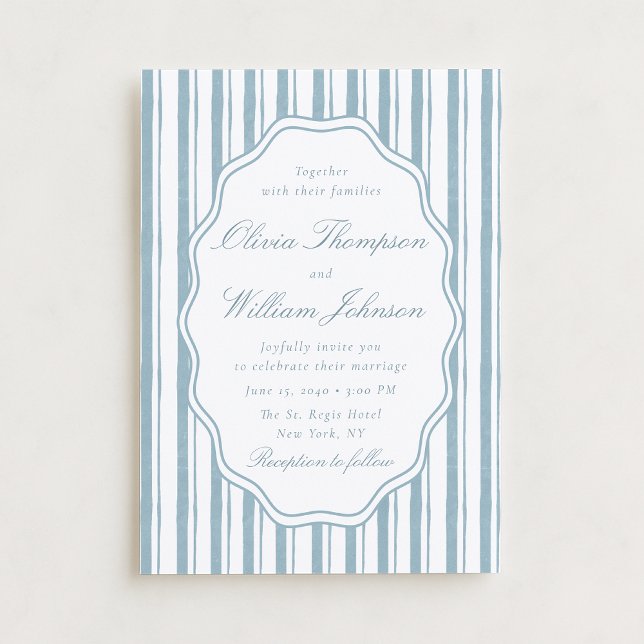 Classic Blue Stripe Elegant Wedding Invitation (Creator Uploaded)