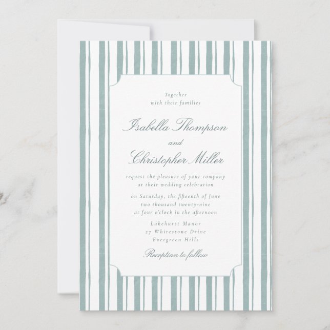 Classic Blue Stripe Elegant Wedding Invitation (Front)
