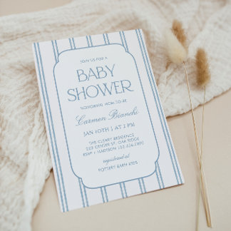 Classic Blue Striped Baby Shower Invitation