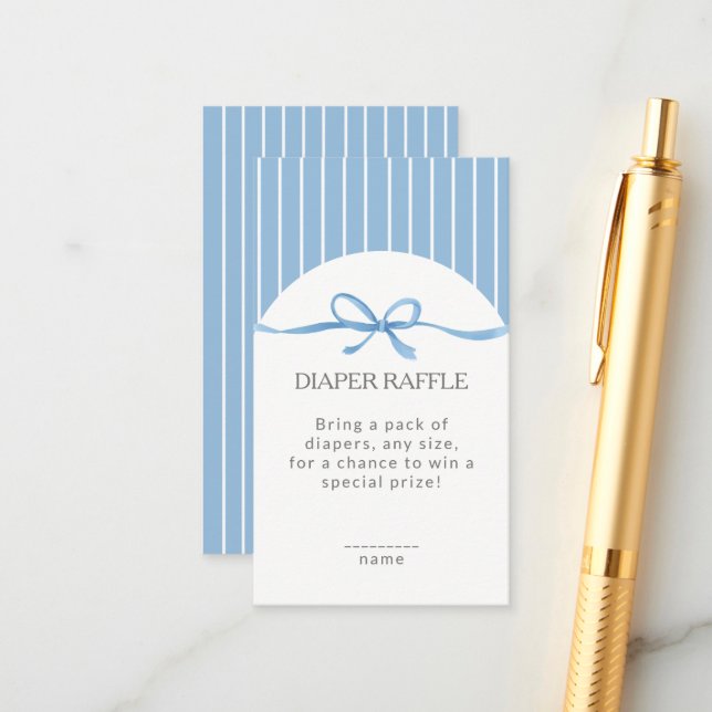 Classic Blue Stripes & Bow Diaper Raffle Enclosure Card (Front/Back In Situ)