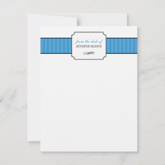 Classic blue stripes from the desk of stationery card (Front)