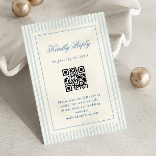 Classic Blue Stripes RSVP Online QR Code Card