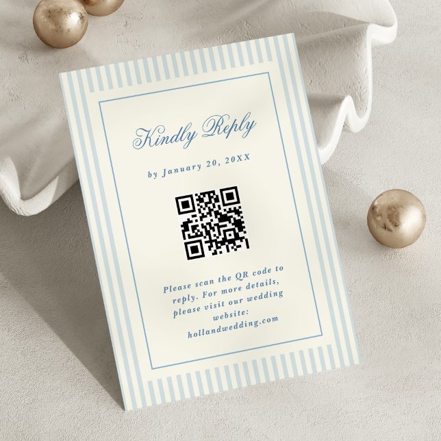 Classic Blue Stripes RSVP Online QR Code Card (classic blue stripes RSVP online card with QR code)