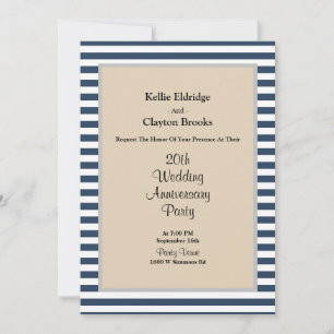 Classic Blue Stripes Wedding Anniversary Party Invitation