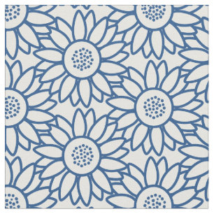 Classic Blue Sunflower Pattern Fabric