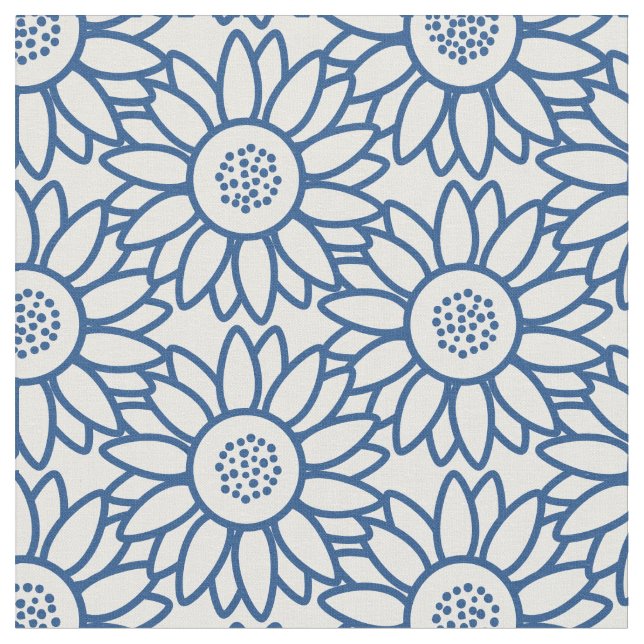 Classic Blue Sunflower Pattern Fabric (Close Up)