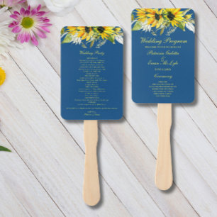 Classic Blue Sunflower Wedding program Set of Fans