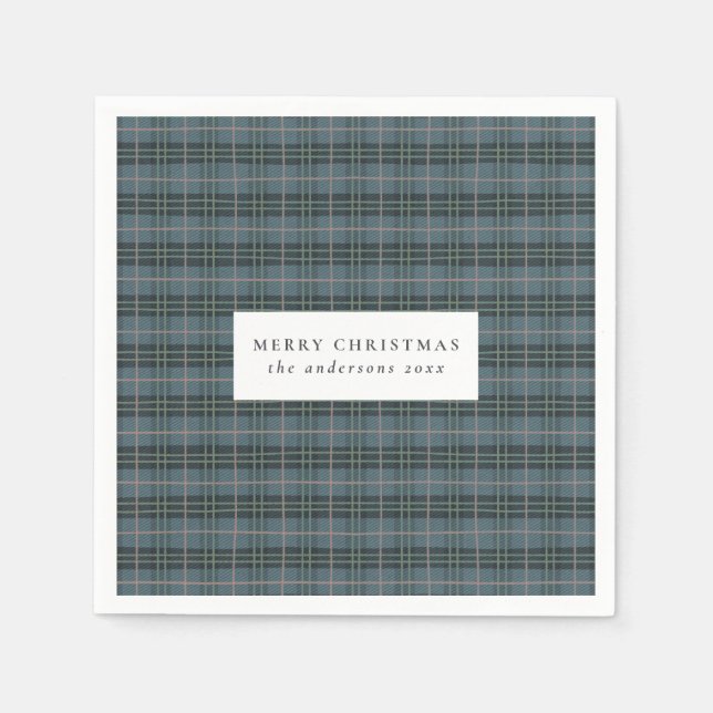 Classic Blue Tartan Plaid Christmas Napkin (Front)