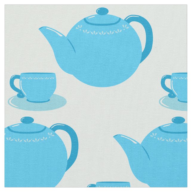 Classic Blue Teapot Fabric (Close Up)