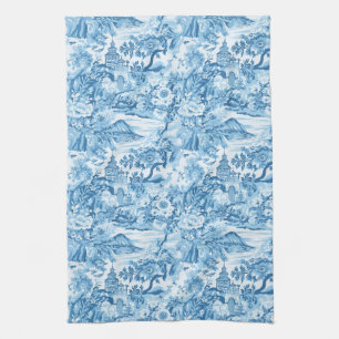 Classic Blue Toile Landscape Kitchen Towel