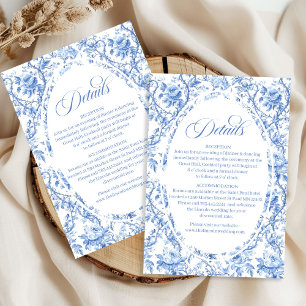 Classic blue toile roses wedding reception details enclosure card