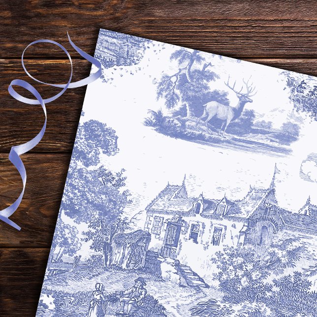 Classic Blue Vintage French Chateau Toile Wrapping Paper (Creator Uploaded)