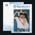 Classic Blue Watercolor Happy Hanukkah Photo Holiday Card<br><div class="desc">Classic Blue Watercolor Happy Hanukkah Photo Holiday Card</div>