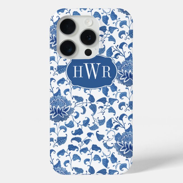 Classic Blue & White Antique Chinoiserie Monogram Case-Mate iPhone Case (Back)