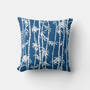 Classic blue, white bamboo custom throw pillow