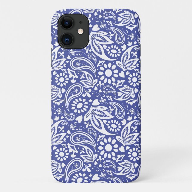 Classic Blue White Boho Paisley Patterned Case-Mate iPhone Case (Back)