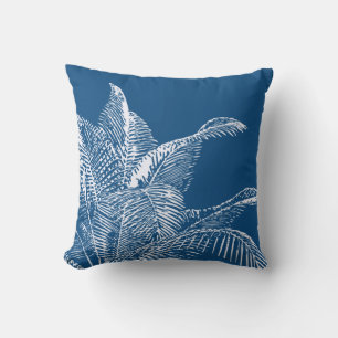 Classic Blue & White Botanical   Tropical Palm Throw Pillow