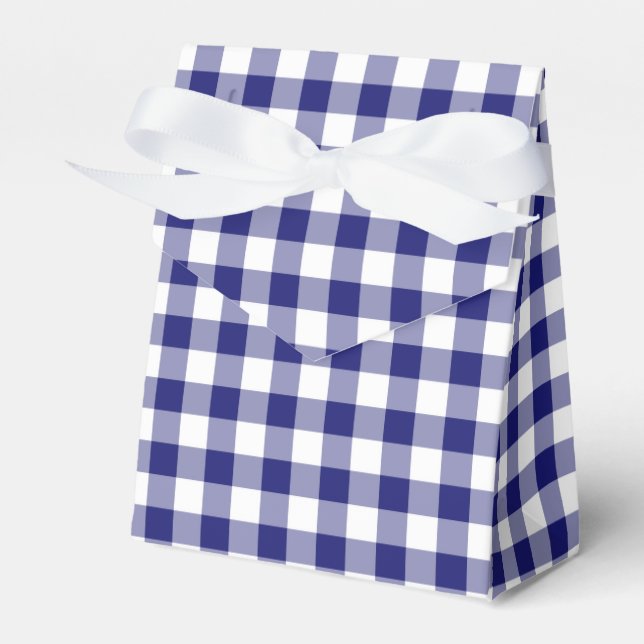 Classic Blue White Checked Gingham Pattern Favor Box (Front Side)