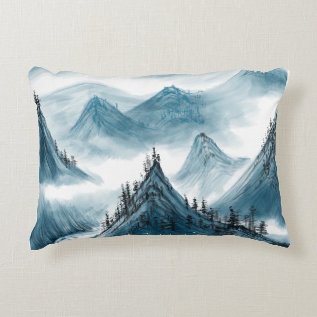 Classic Blue White Chinoiserie Landscape Painting  Accent Pillow (Front)