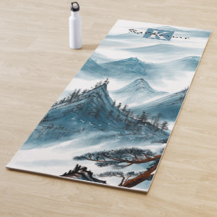 Classic Blue White Chinoiserie Mountain Monogram Yoga Mat