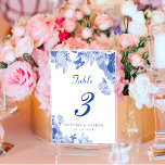 Classic Blue White Floral Chinoiserie Wedding Table Number<br><div class="desc">The elegant wedding table number sign exudes an aura of romance and sophistication with a delightful array of lotus flowers in shades of blue and white, reminiscent of classic chinoiserie style with a classic style text layout. ♥ View the collection on this page to find matching products. ♥Customize it with...</div>