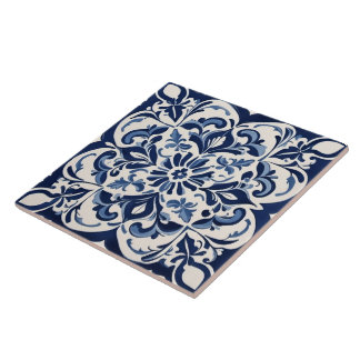 Classic Blue & White Geometric Art Tile