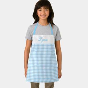 Classic Blue & White Gingham Personalized Name Apron