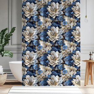 Classic Blue White Ivory Floral Bath Shower 