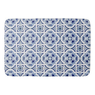 Classic Blue & White Mediterranean Tile Look Bath Mat