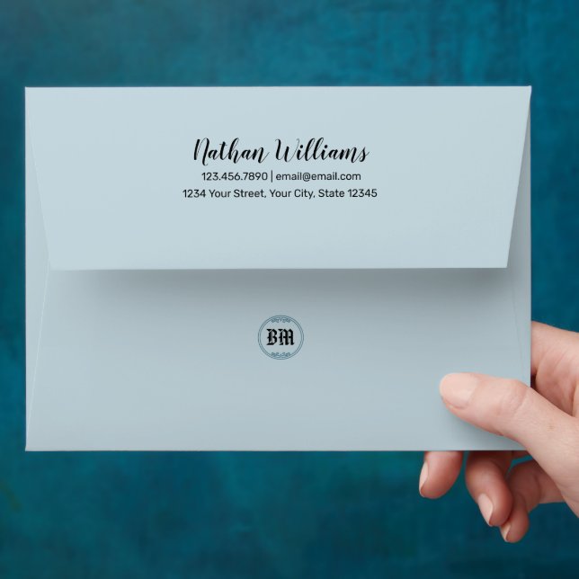Classic Blue White Mountain View Monogram Envelope (Hand)
