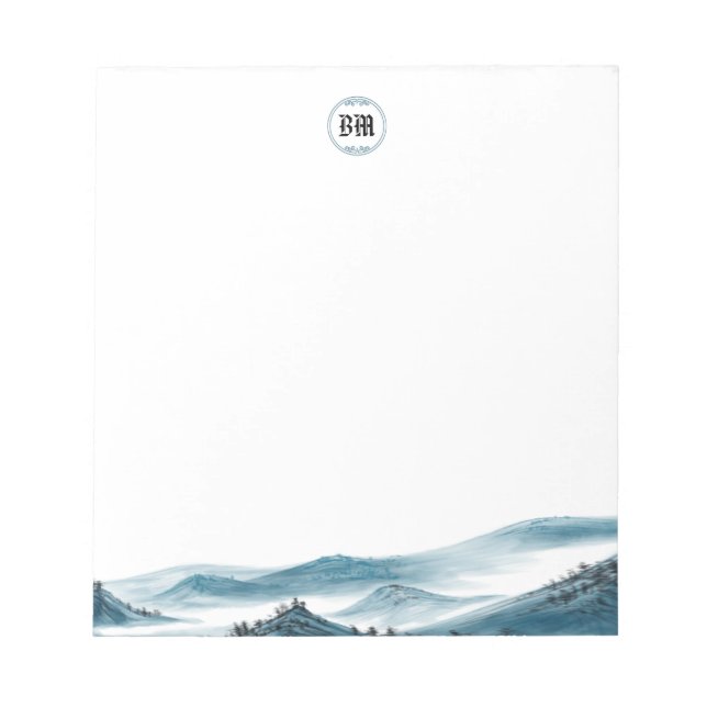 Classic Blue White Mountain View Notepad (Front)