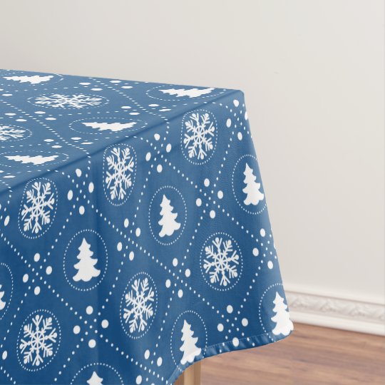 Classic Blue White Snowflakes Christmas Trees Tablecloth | Zazzle.ca