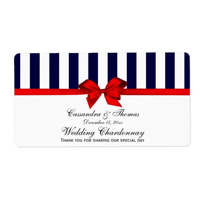 Classic Blue White Stripe Red H Wine Bottle Label (Front)