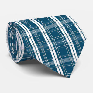 Classic Blue & White Tartan Plaid Winter Tie