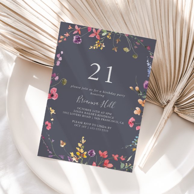 Classic Blue Wild Floral 21st Birthday Party  Invitation (Creator Uploaded)
