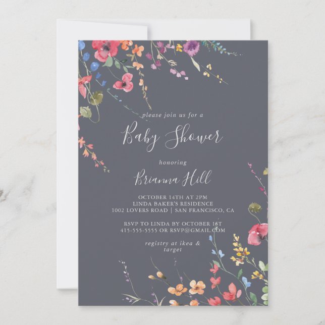 Classic Blue Wild Floral Baby Shower   Invitation (Front)