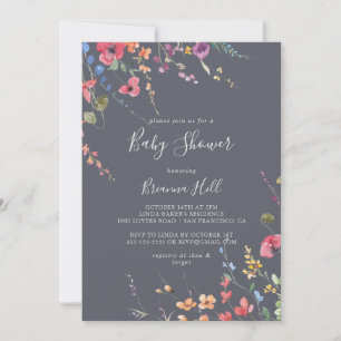 Classic Blue Wild Floral Baby Shower   Invitation